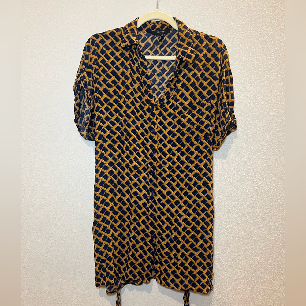 Forever 21 Blue and Mustard Short Dress Size M - Picture 1 of 13